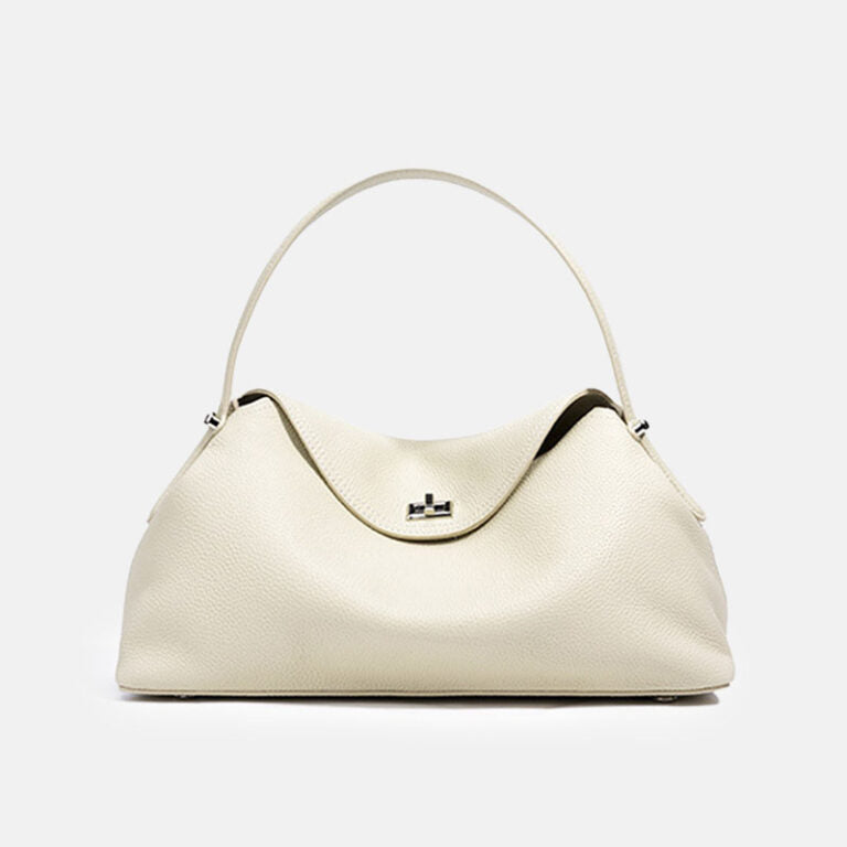 Genuine Top-Grain Leather Handbag for Women – Silver Clasp