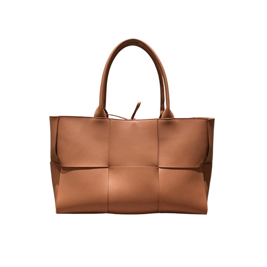 Woven Large Genuine Leather Tote Bag 35CM in camel color 