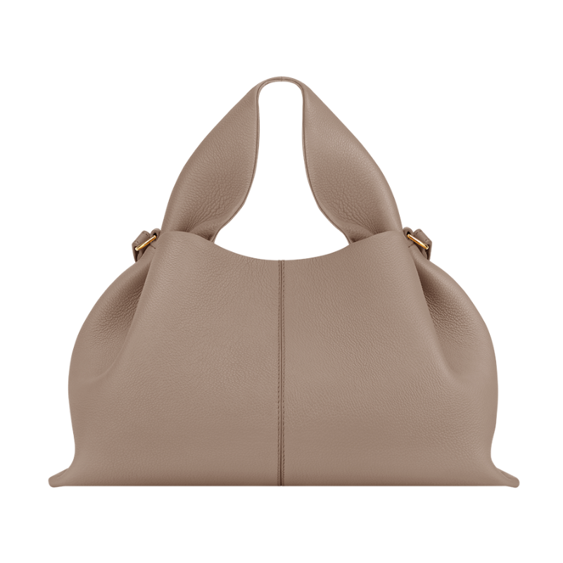 beige top handle shoulder bag structured leather front view
