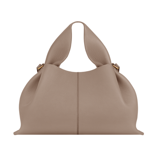 beige top handle shoulder bag structured leather front view
