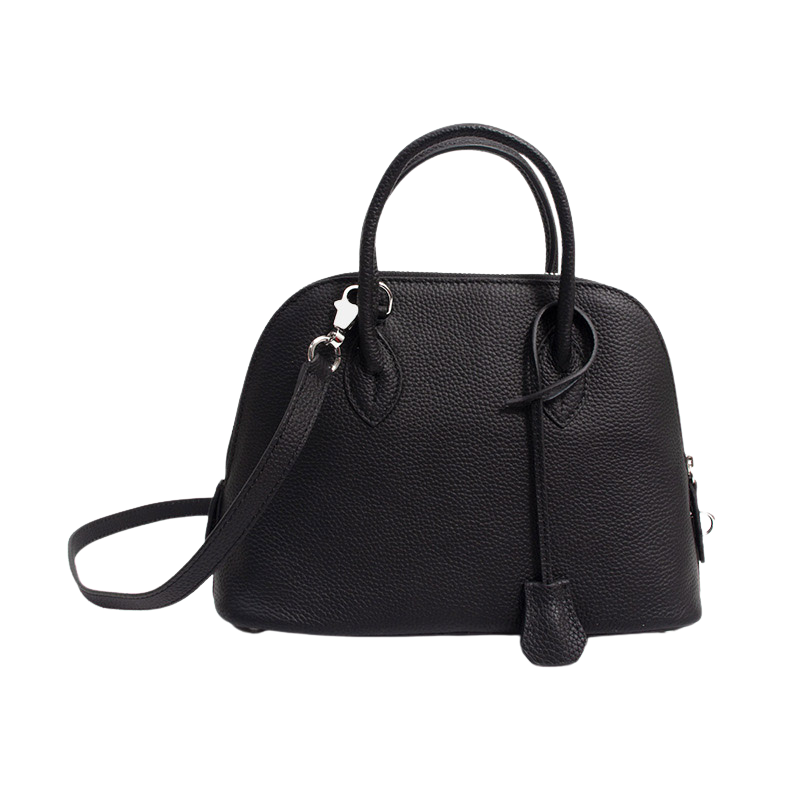 black genuine leather top handle bag for women