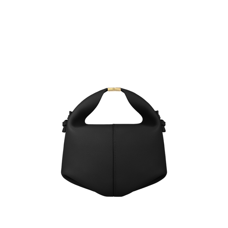 black leather dumpling bag structured design with curved shape handbag