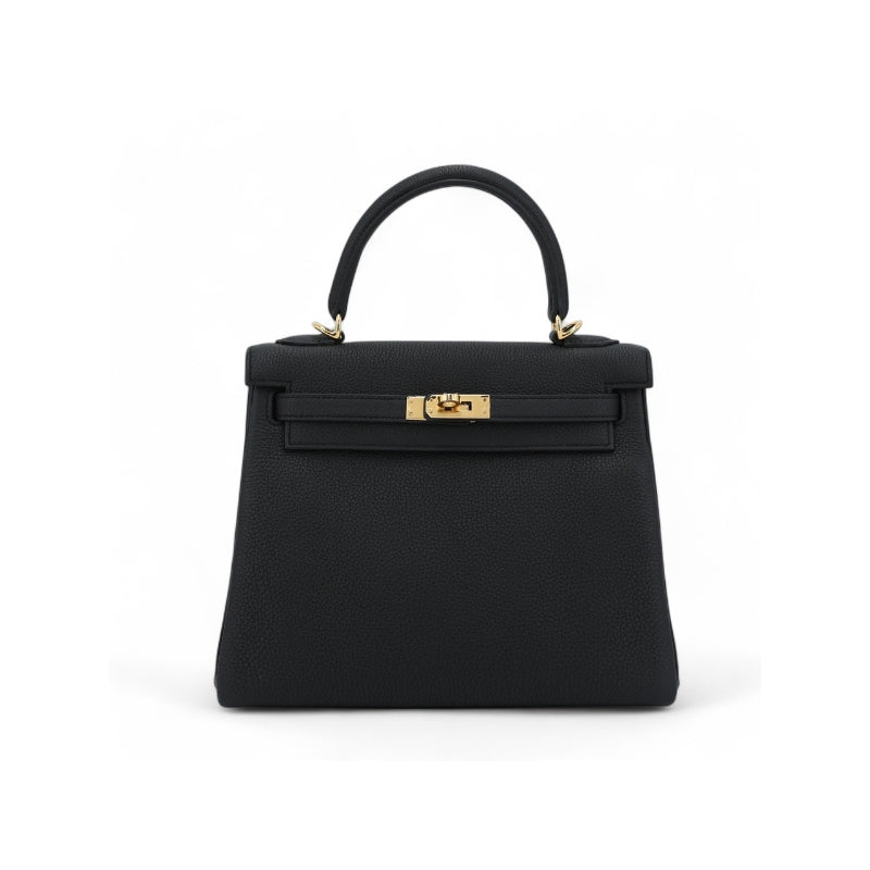 black leather top handle bag structured elegant handbag for women