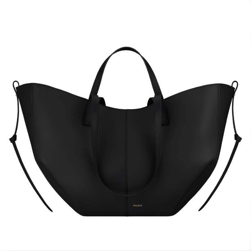 black soft leather tote bag structured silhouette