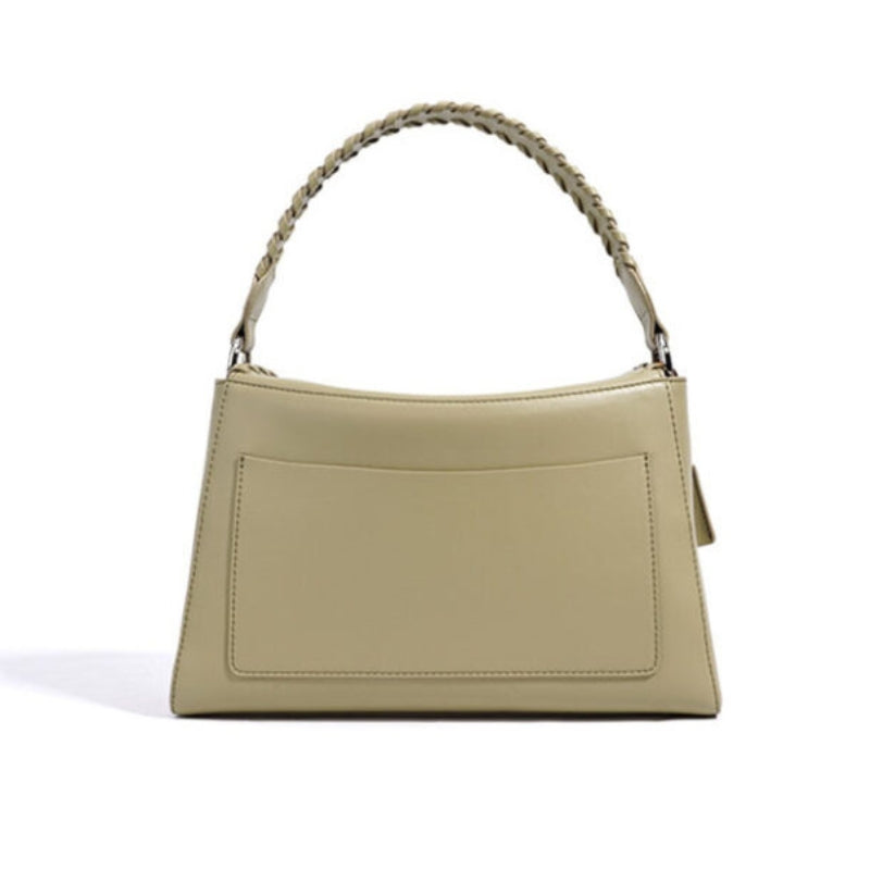 braided handle leather bag back view structured minimalist handbag for women