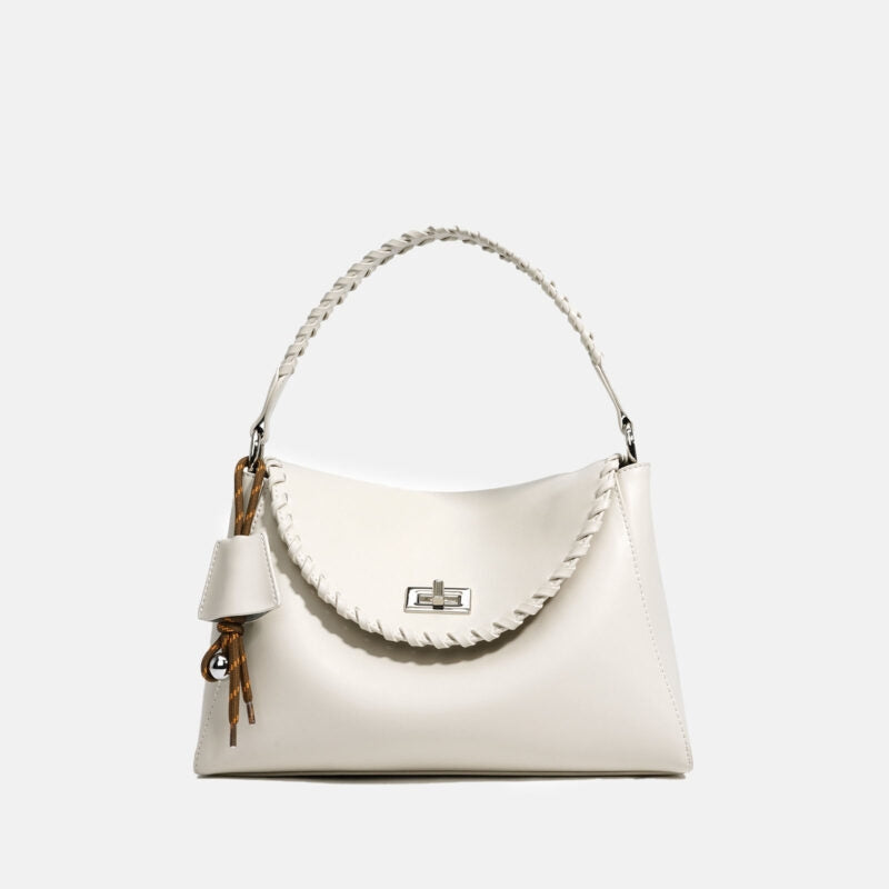 braided handle leather handbag white minimalist structured top handle bag