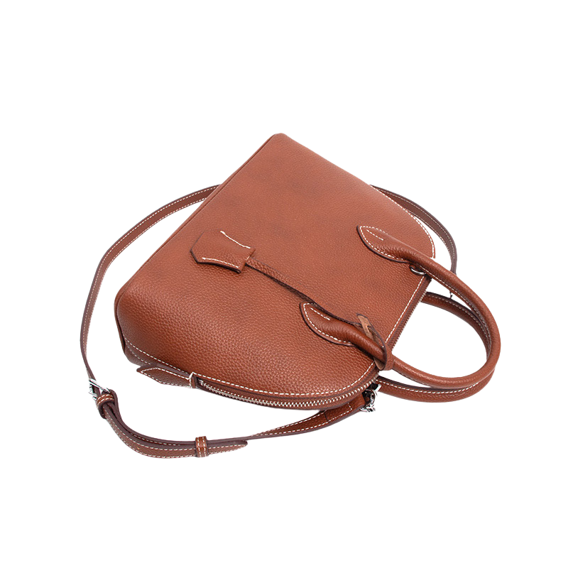 brown genuine leather handbag with adjustable shoulder strap