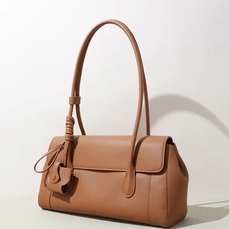 brown leather shoulder tote bag elegant daily use women handbag