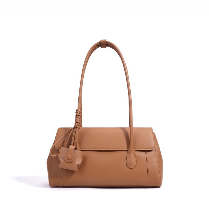 brown leather shoulder tote bag large capacity elegant women handbag