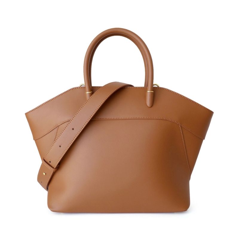 brown leather work tote bag minimal structured design
