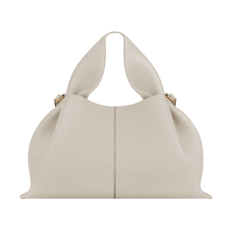 cream leather top handle shoulder bag structured minimalist style