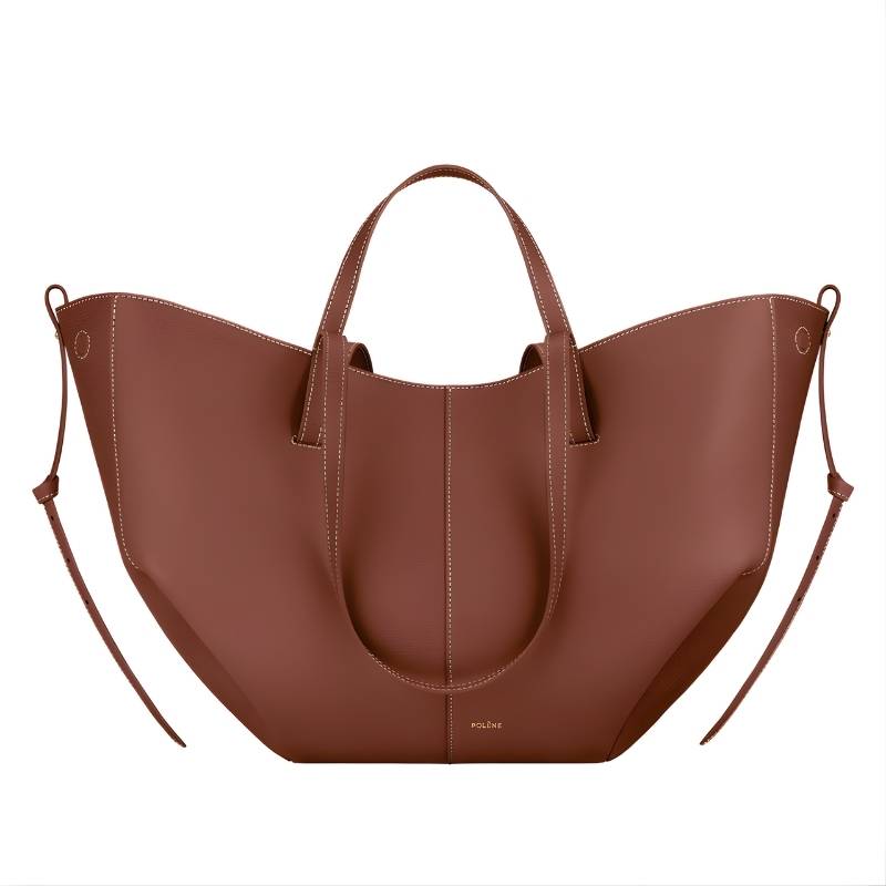 everyday soft leather tote bag structured shape in in cognac color