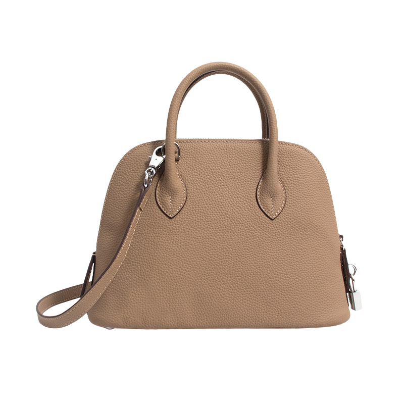 genuine leather top handle handbag in tan brown