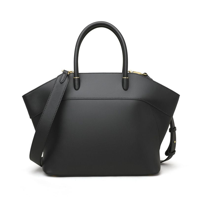 large leather work tote bag black structured design front view