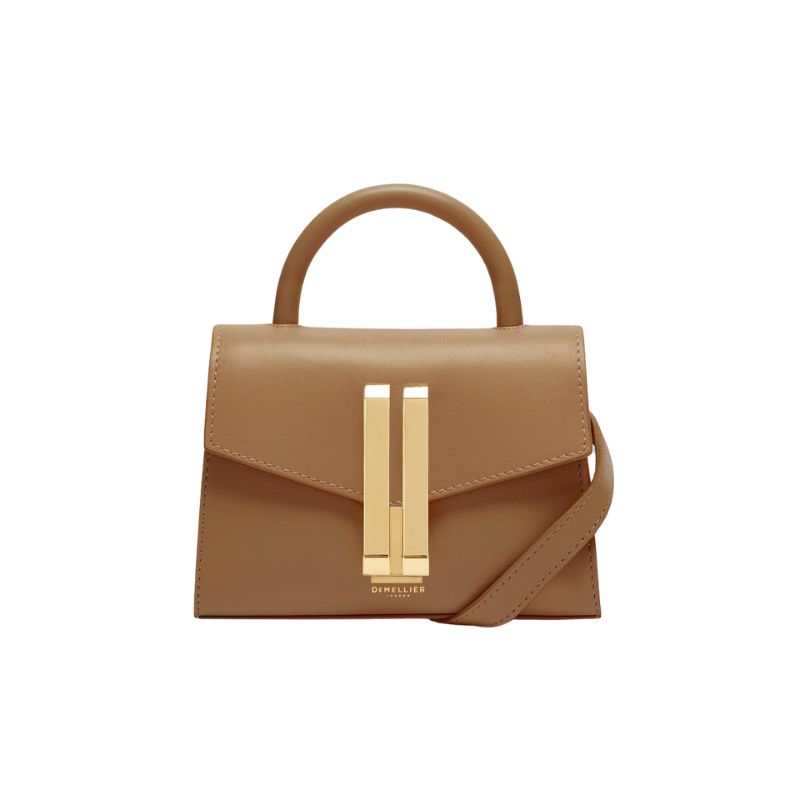 leather baguette bag with top handle and gold clasp front view