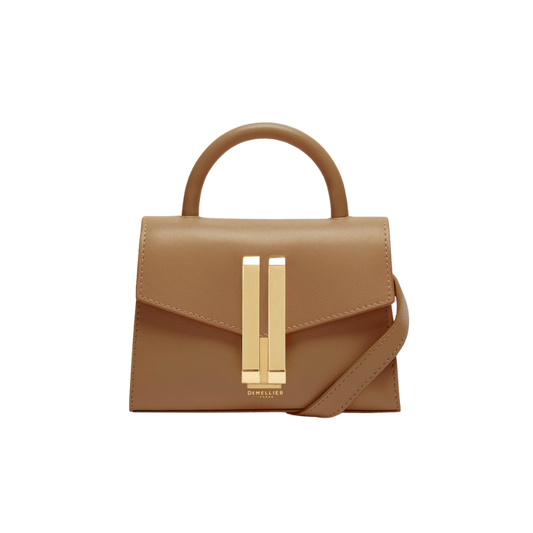 leather baguette bag with top handle and gold clasp front view
