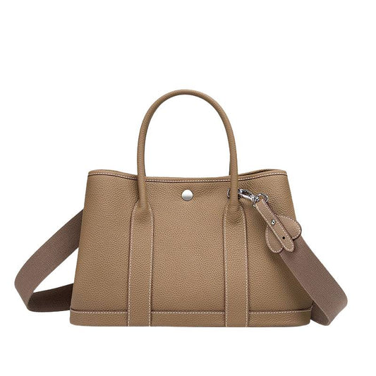 leather tote bag with crossbody strap for women in Khaki color