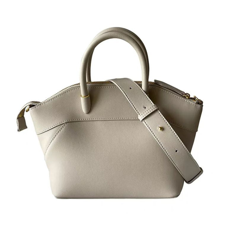 light grey leather tote bag with crossbody strap clean style