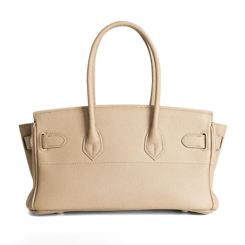 medium leather handbag back view structured design