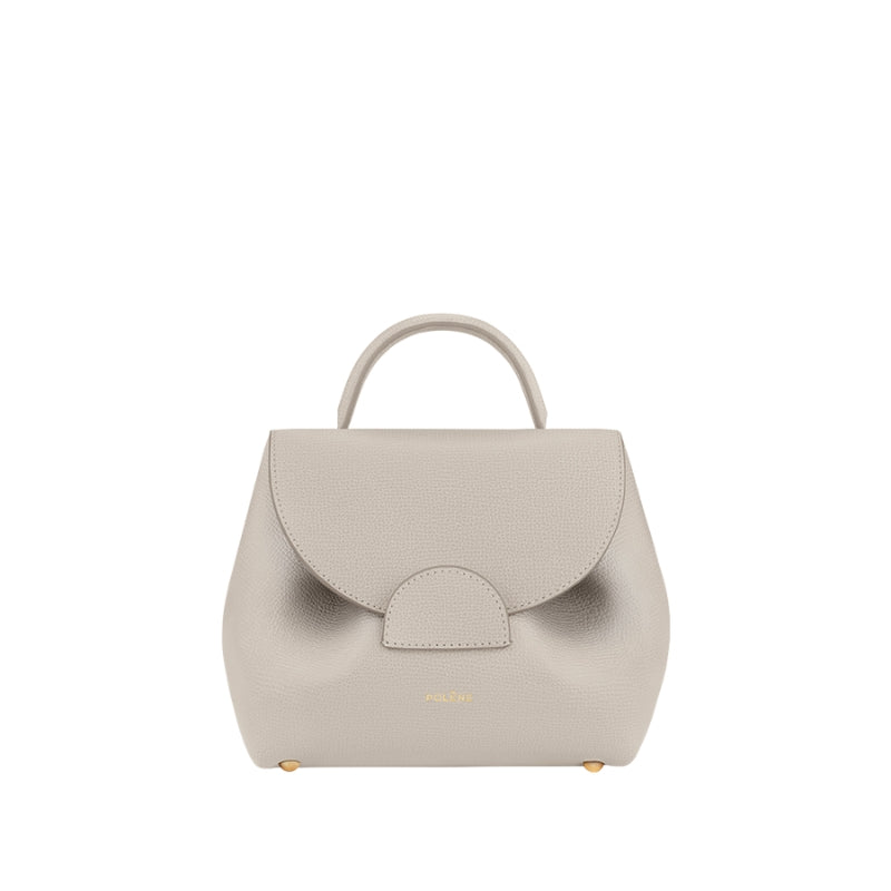 mini leather handbag cream structured top handle minimalist bag