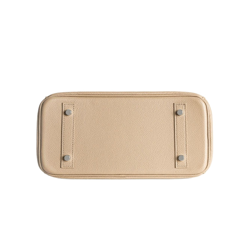 minimalist leather handbag bottom view flat base detail