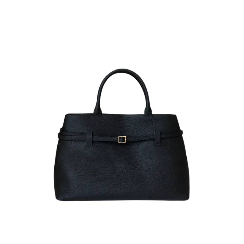 minimalist leather tote bag in black color