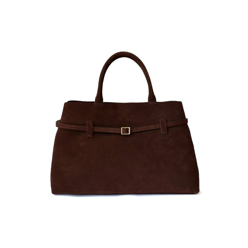 minimalist leather tote bag in brown color