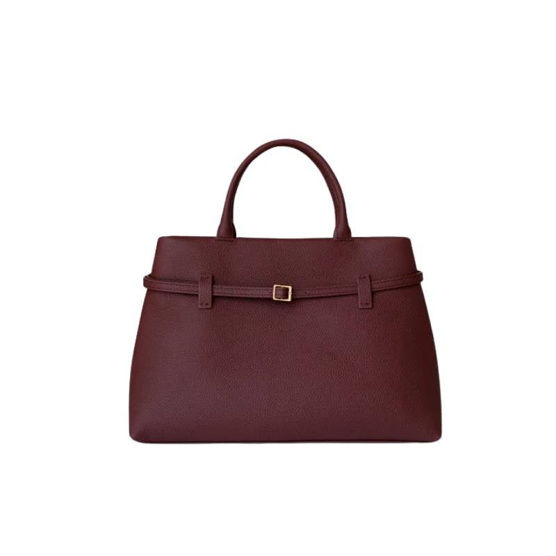 minimalist leather tote bag in wine red color