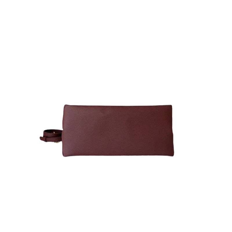 minimalist leather tote bag showing back in win red color 
