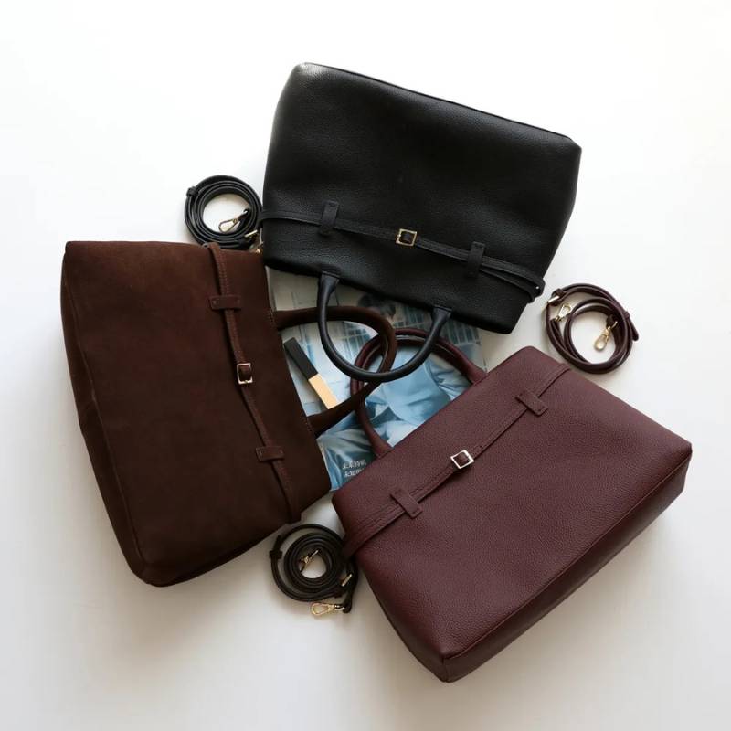 minimalist leather tote bag used for everyday essentials