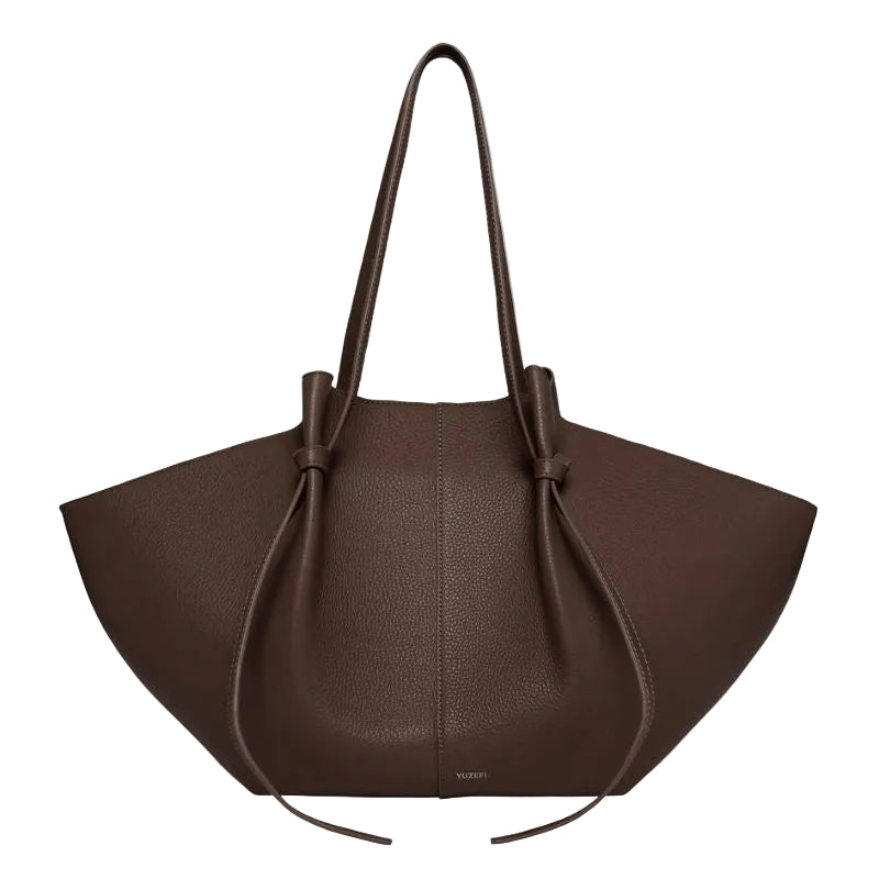 oversized slouchy leather tote bag in dark brown with soft structure