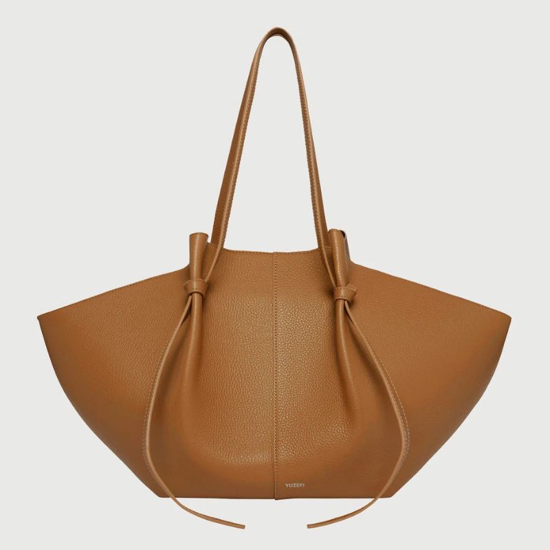 slouchy leather tote bag in camel color large soft shoulder bag