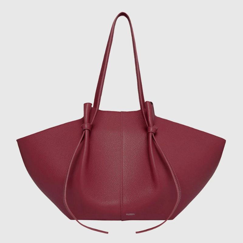 slouchy leather tote bag in red oversized soft design for women