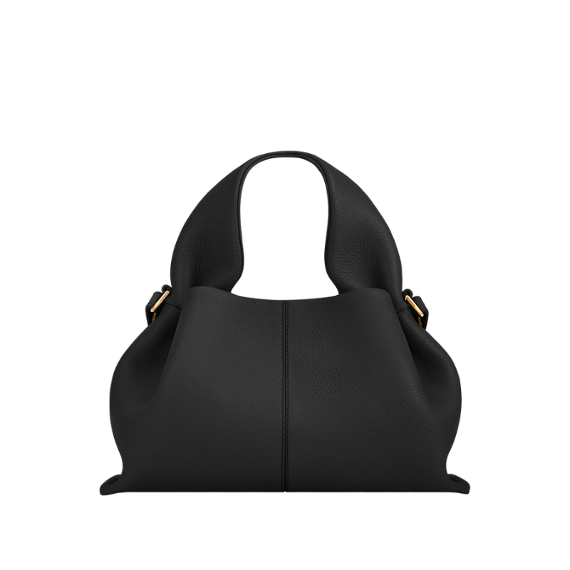 small black leather top handle shoulder bag structured style