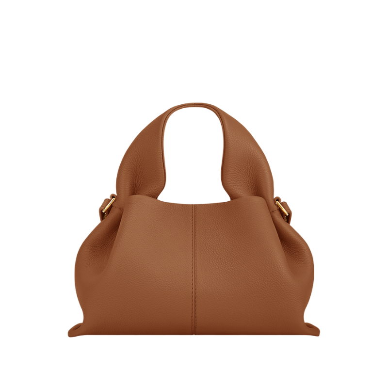 small brown top handle shoulder bag compact structured design