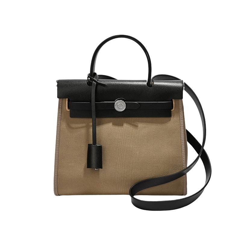 small crossbody top handle bag canvas black color front view