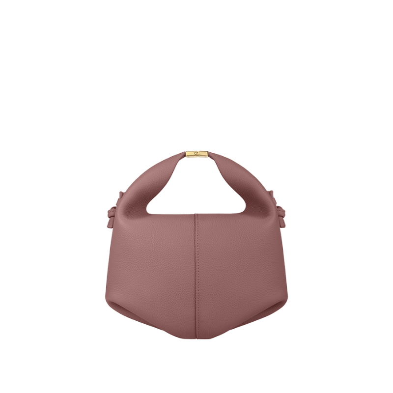 small leather dumpling bag in pink minimalist structured handbag