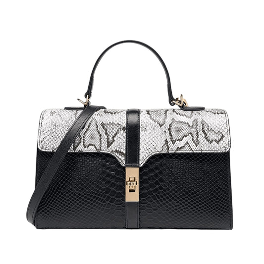 small top handle bag black textured leather handbag structured design