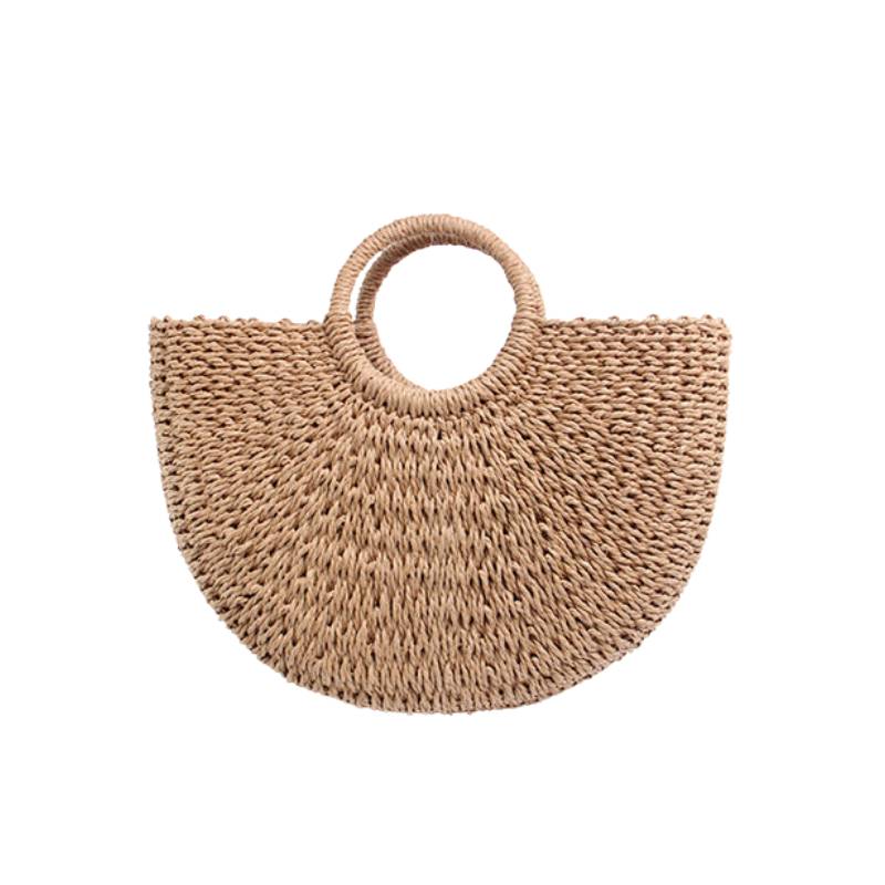straw woven tote bag for summer use displayed from the front