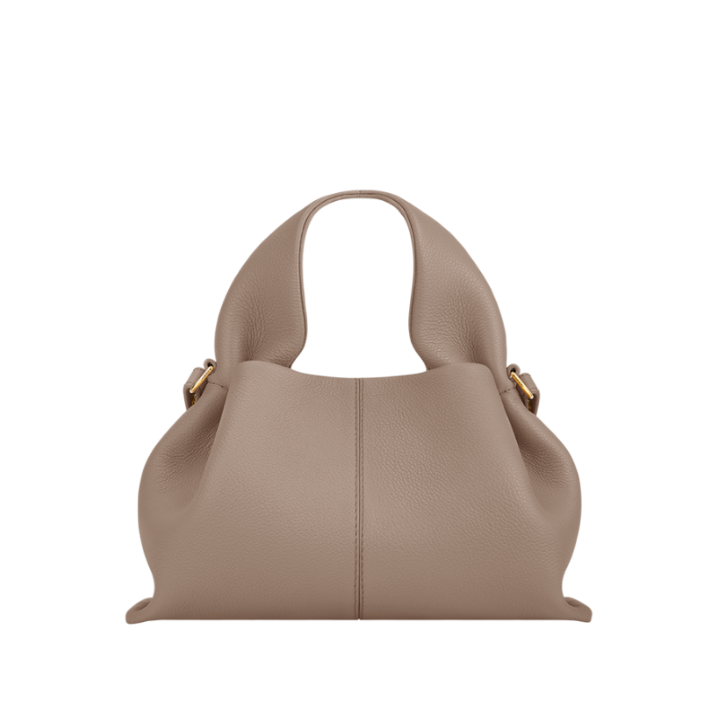 taupe top handle shoulder bag genuine leather structured look