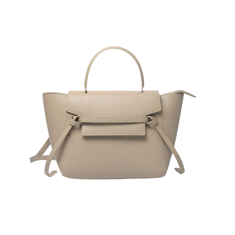 top handle satchel bag beige leather structured handbag for women front view