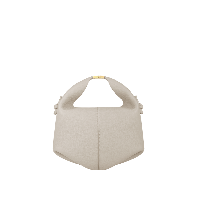 white leather dumpling bag clean structured design with top handle